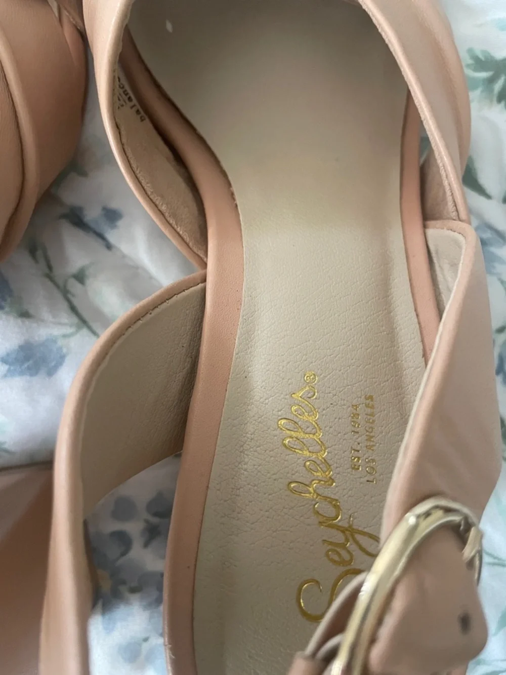 Seychelles Nude and Gold Block Heel Sandals